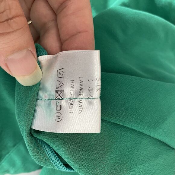 ⭐️ Toupy París 100% Silk Dress Sz L Emerald Green Short Sleeve Work Career Luxe - Picture 10 of 11